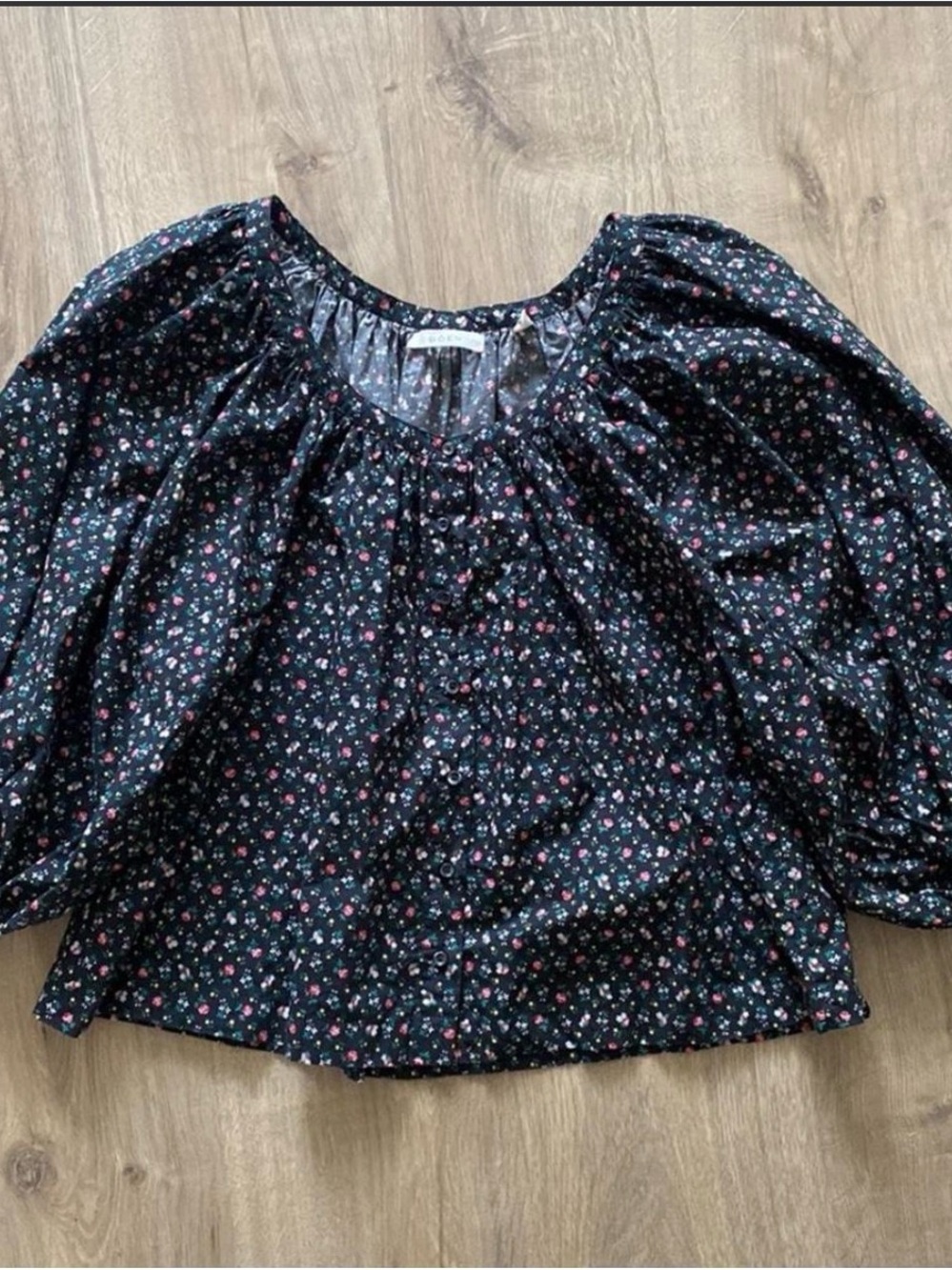 Doen Jeanne Mirbeau Garden Black Floral Top XS